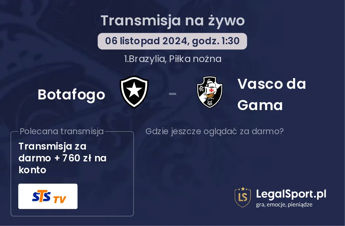 Botafogo - Vasco da Gama gdzie oglądać? 06.11, godz. 01:30