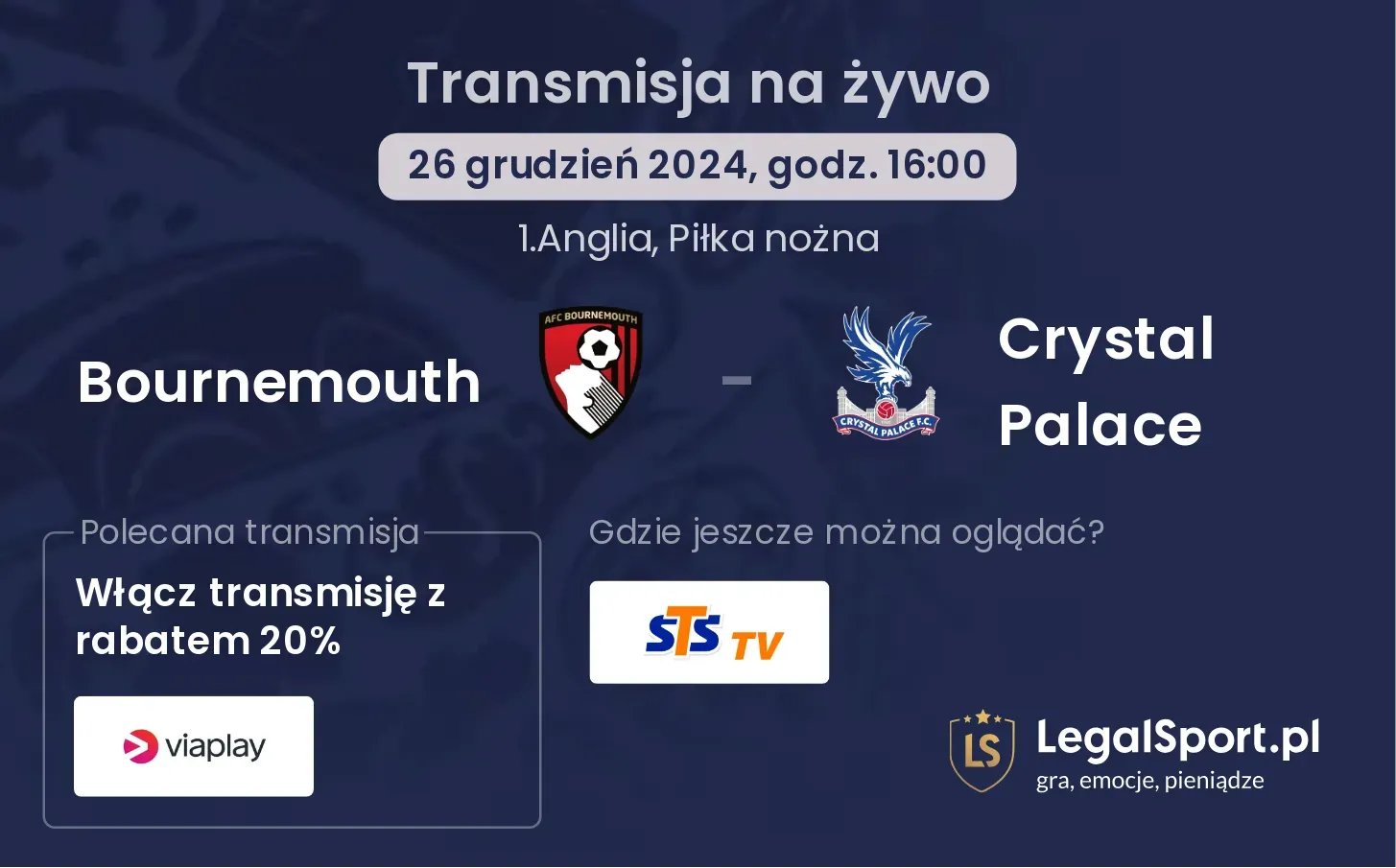 Bournemouth - Crystal Palace transmisja na żywo