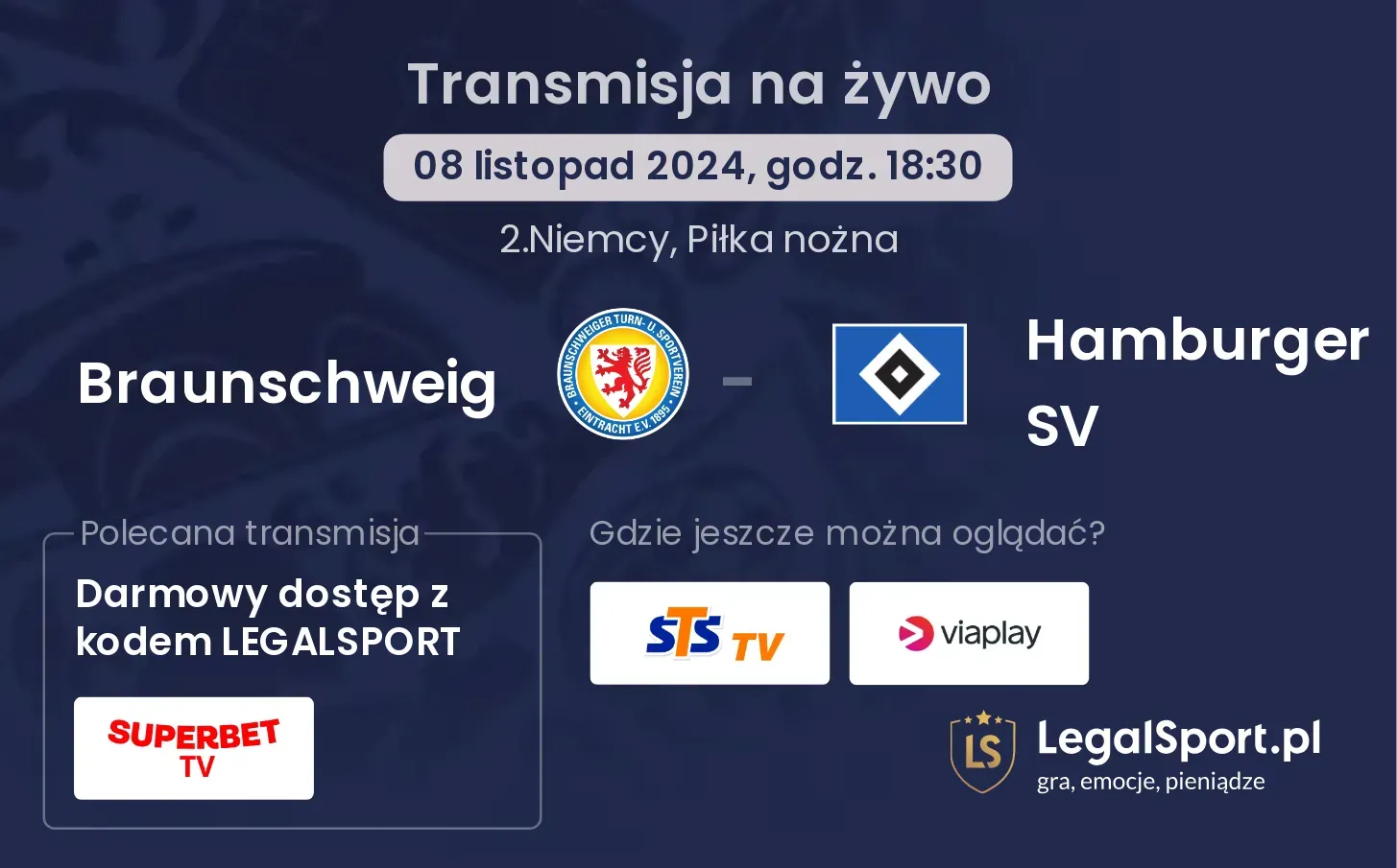 Braunschweig - Hamburger SV gdzie oglądać? 08.11, godz. 18:30