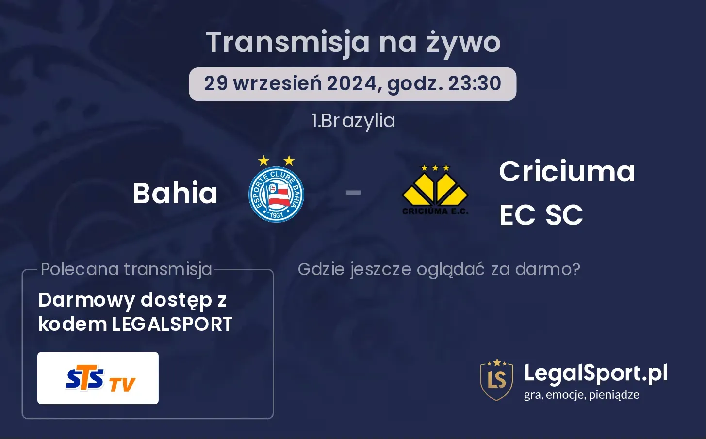 Bahia - Criciuma EC SC transmisja na żywo