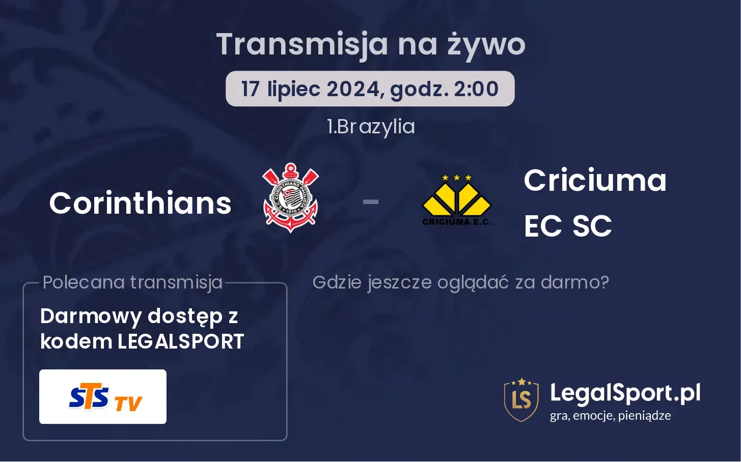 Corinthians - Criciuma EC SC transmisja na żywo