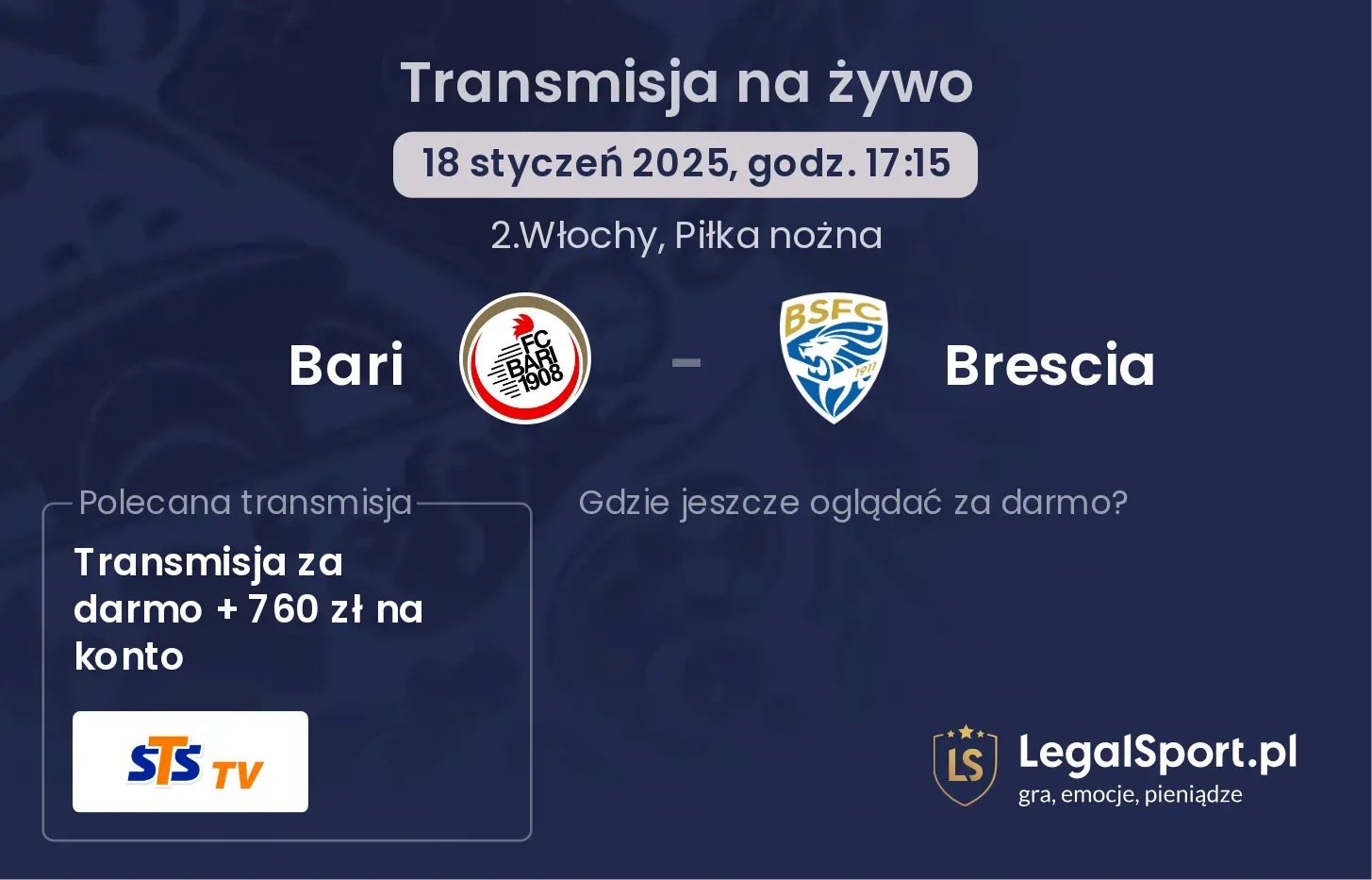 Brescia - Bari transmisja na żywo