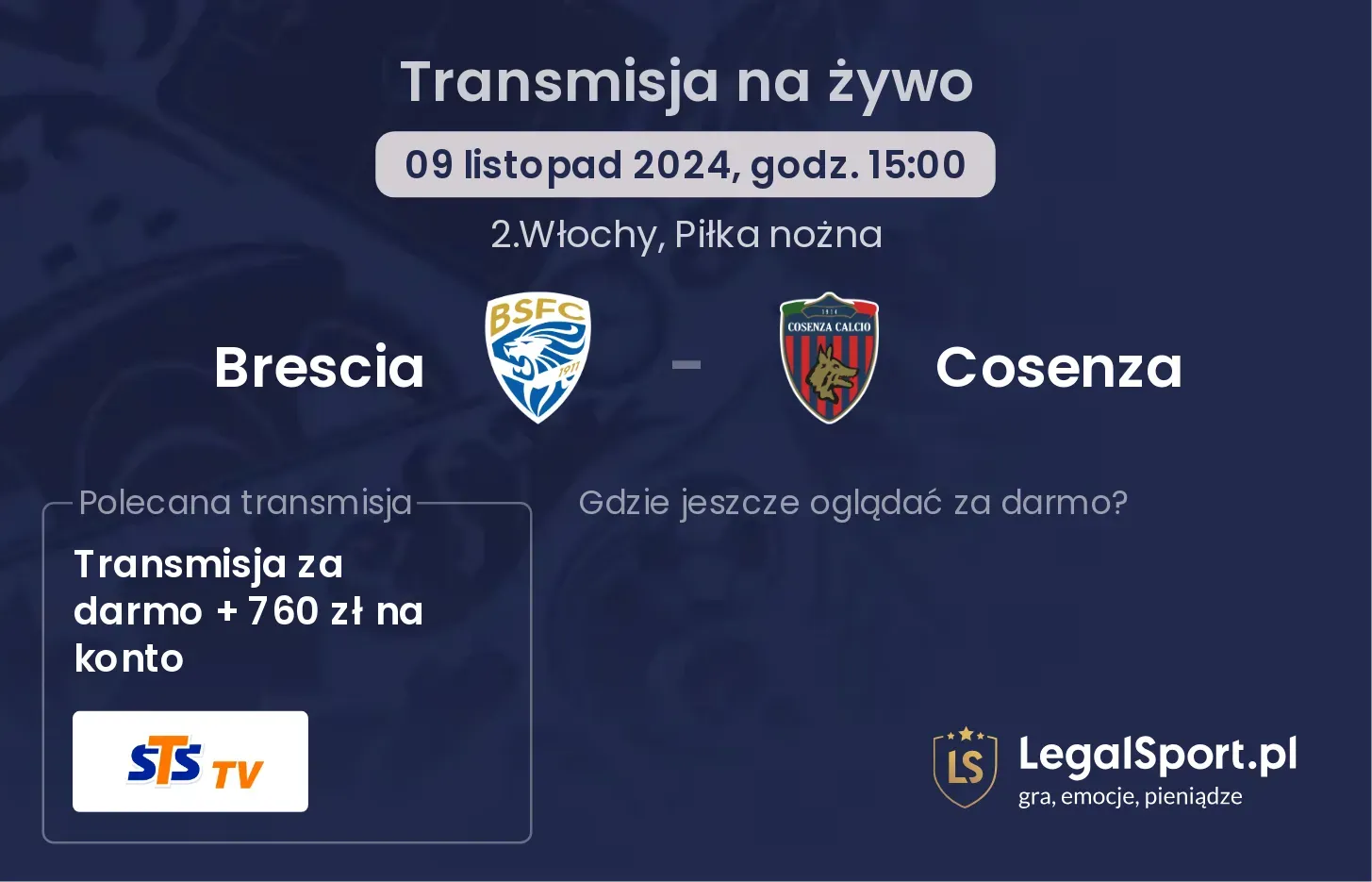 Brescia - Cosenza transmisja na żywo