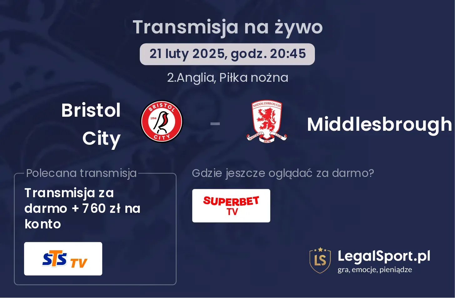 Bristol City - Middlesbrough transmisja na żywo