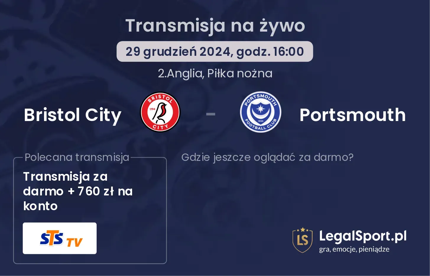 Bristol City - Portsmouth transmisja na żywo