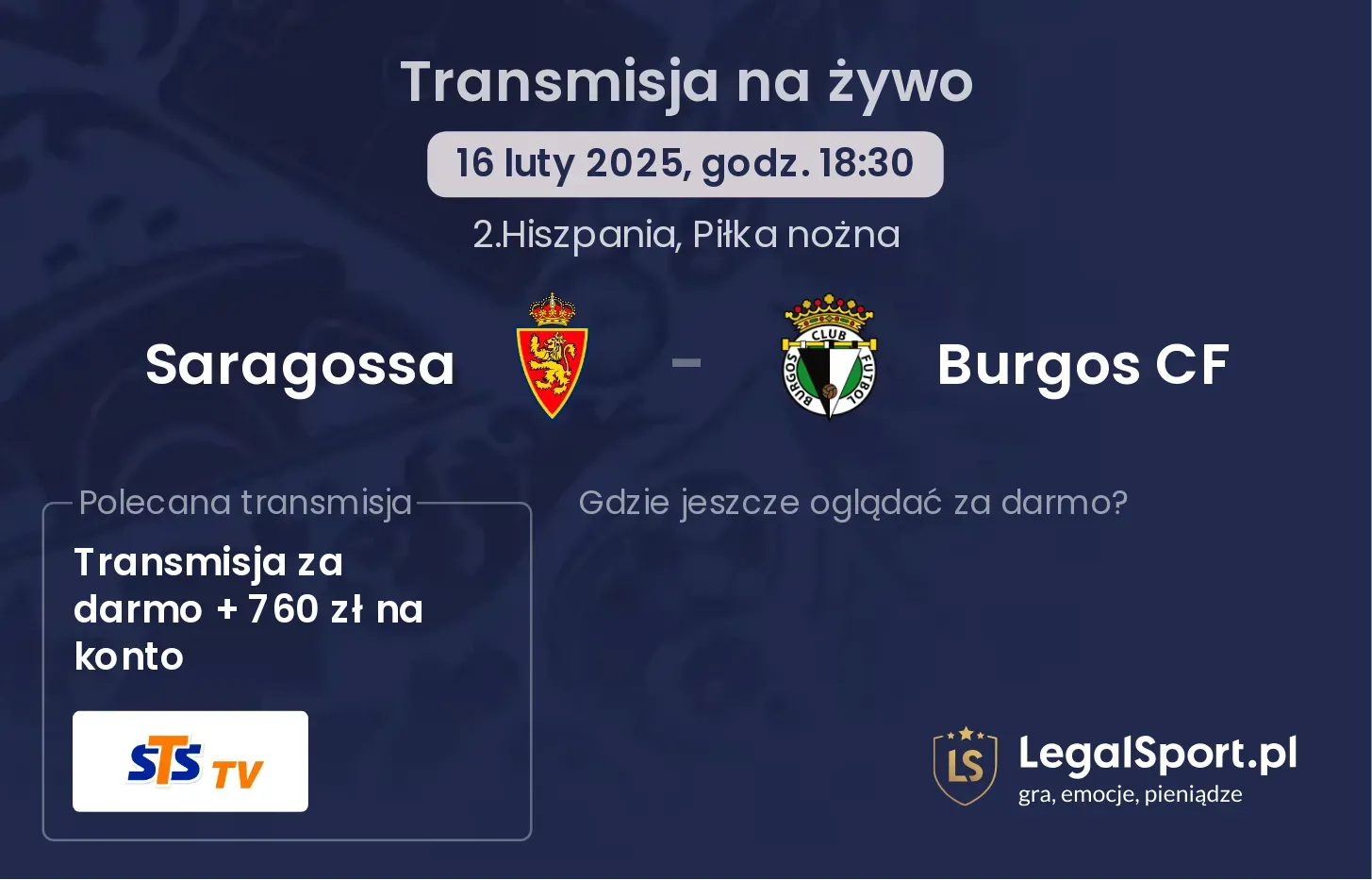 Burgos CF - Saragossa gdzie oglądać? 15.09, godz. 18:30