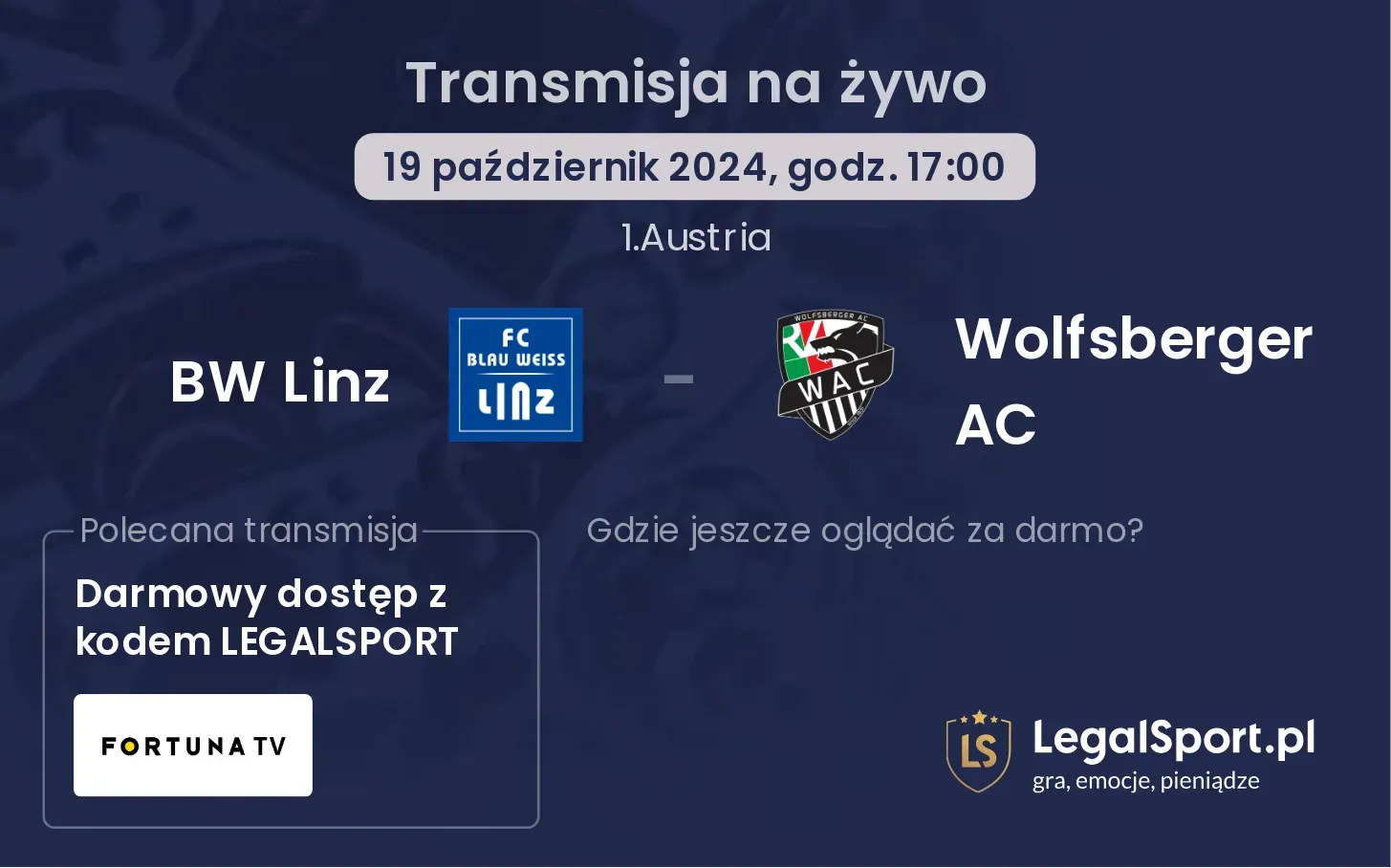 BW Linz - Wolfsberger AC gdzie oglądać? 19.10, godz. 17:00