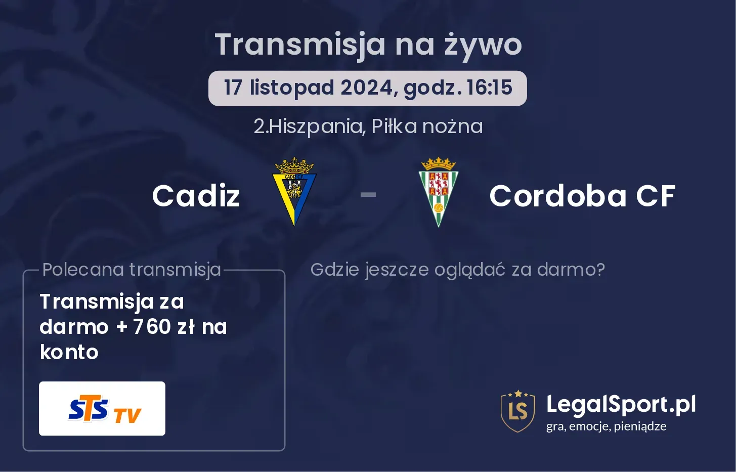 Cadiz - Cordoba CF transmisja na żywo