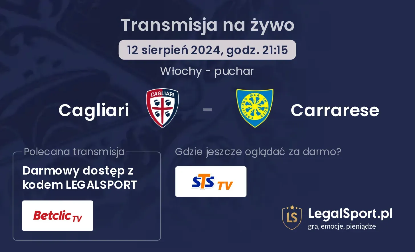 Cagliari - Carrarese transmisja na żywo