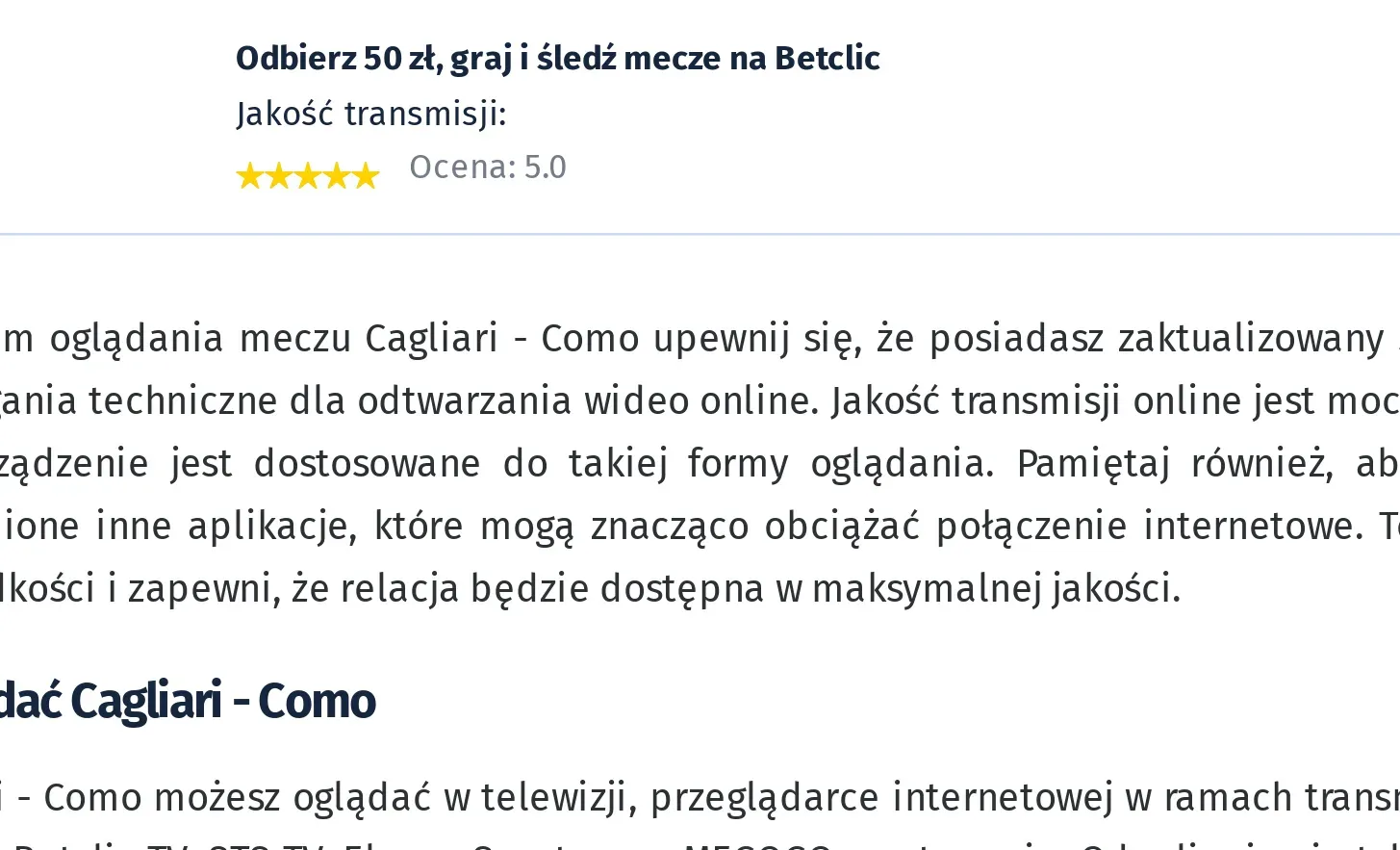 Cagliari - Como transmisja na żywo