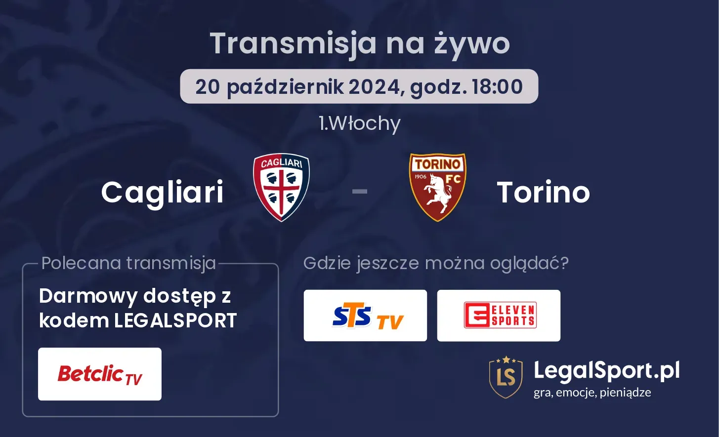 Cagliari - Torino gdzie oglądać? 20.10, godz. 18:00