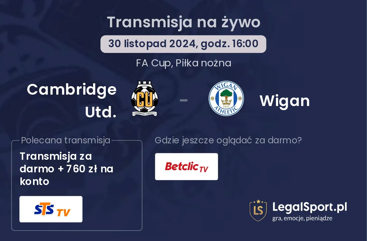 Cambridge Utd. - Wigan transmisja na żywo