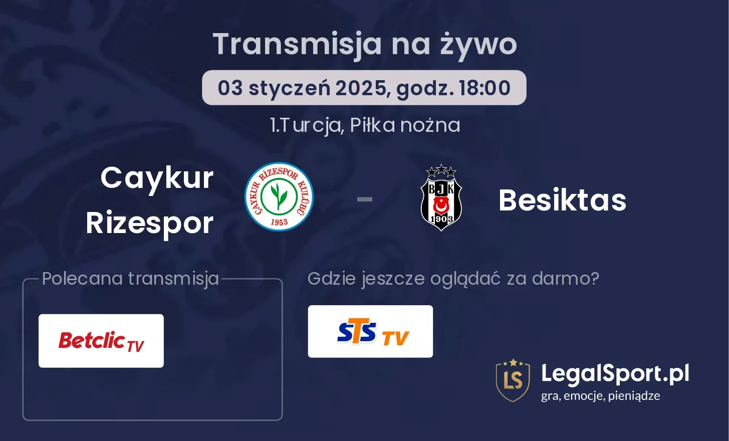 Caykur Rizespor - Besiktas transmisja na żywo