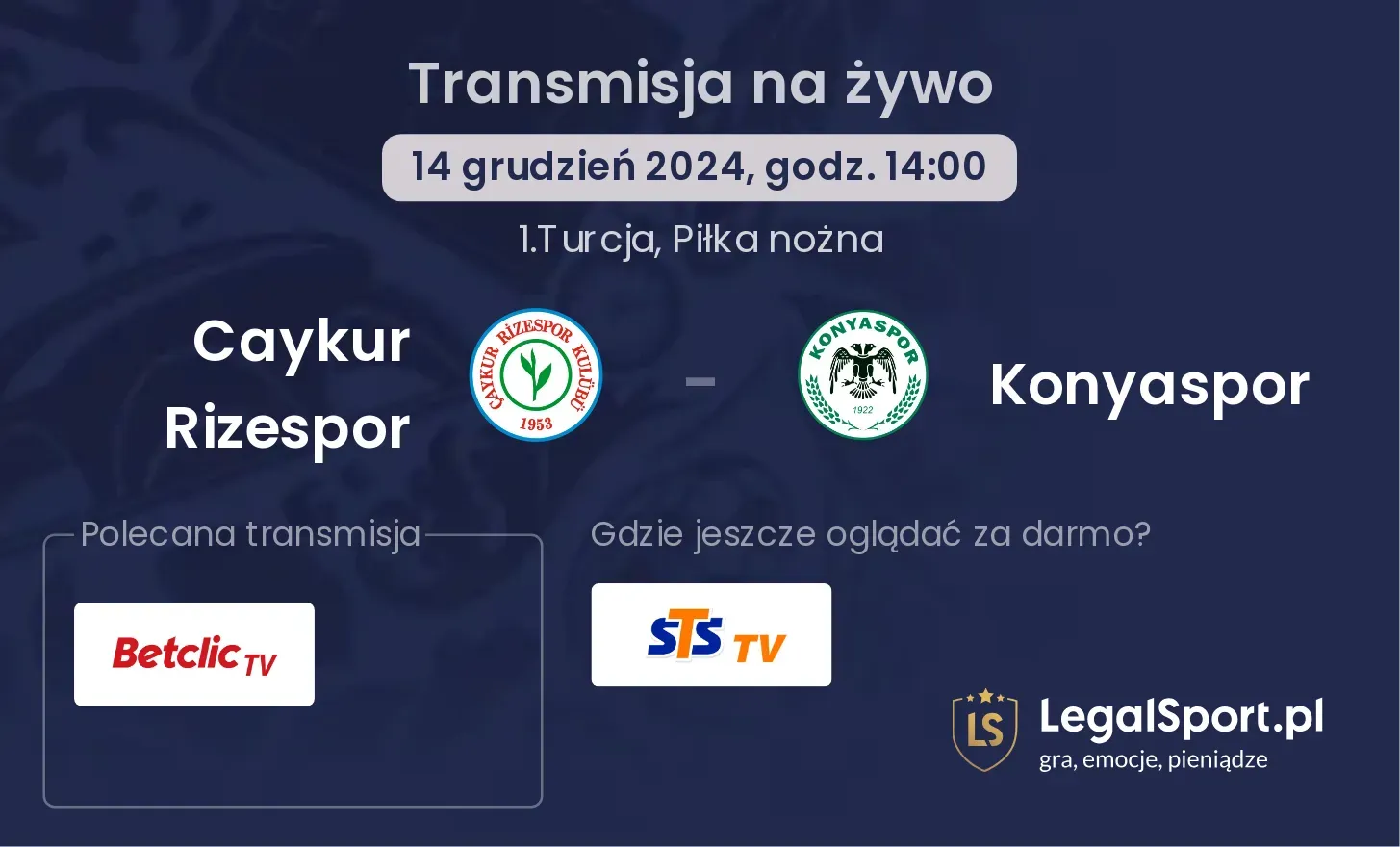 Caykur Rizespor - Konyaspor transmisja na żywo