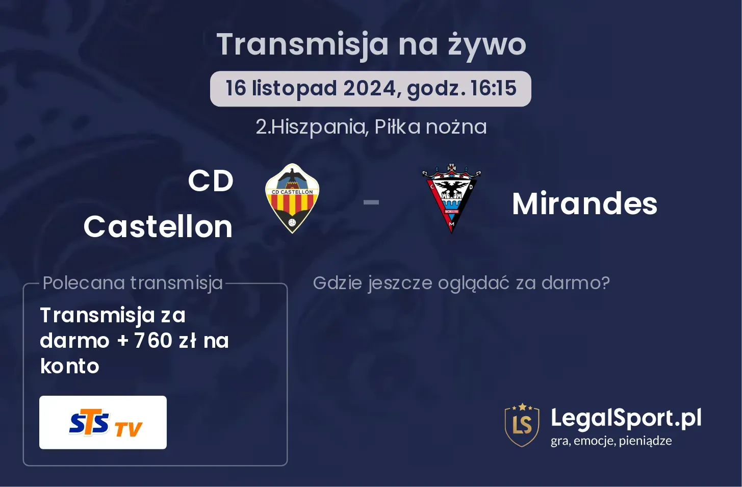 CD Castellon - Mirandes transmisja na żywo