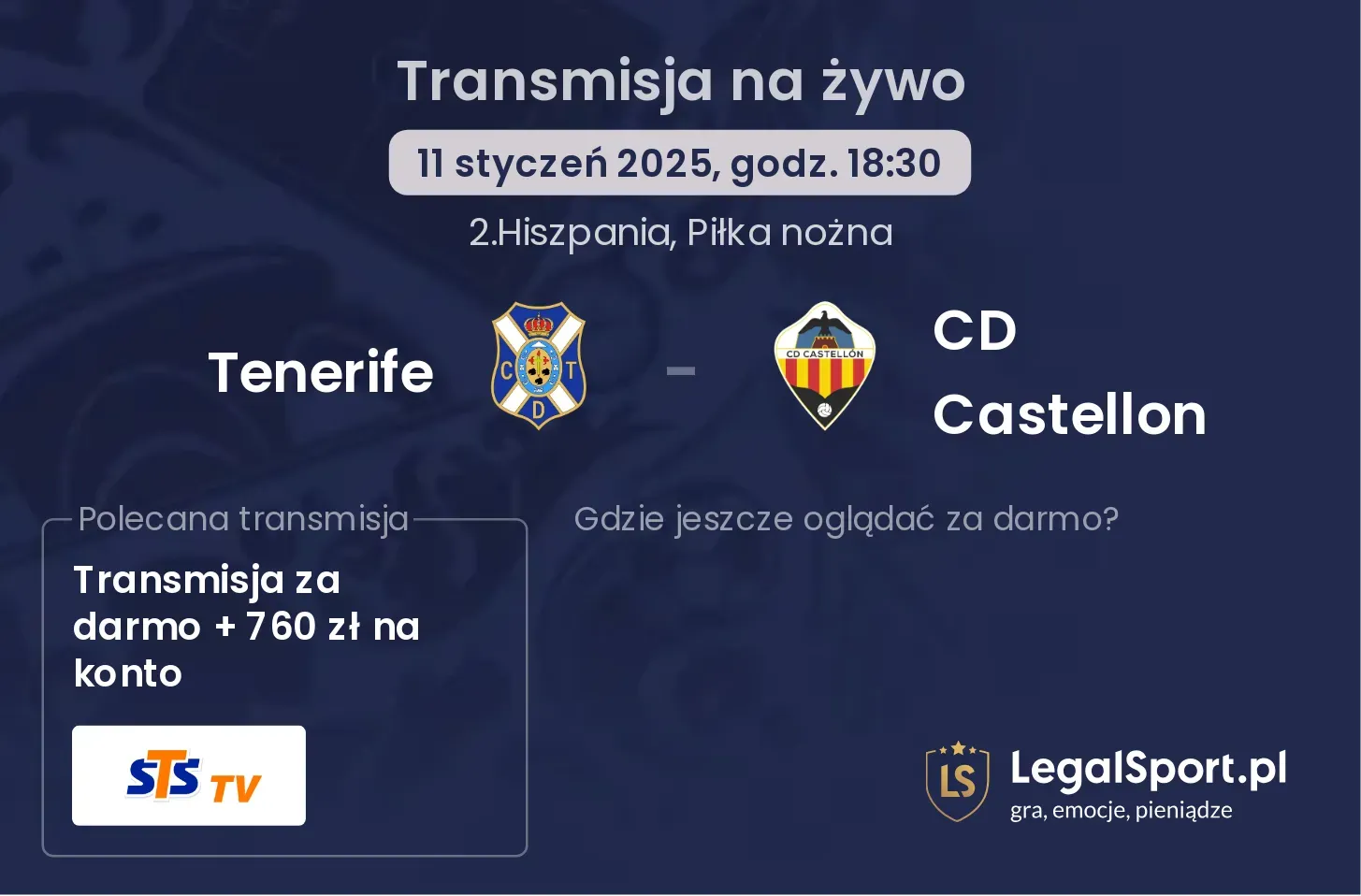 Tenerife - CD Castellon gdzie oglądać transmisję?