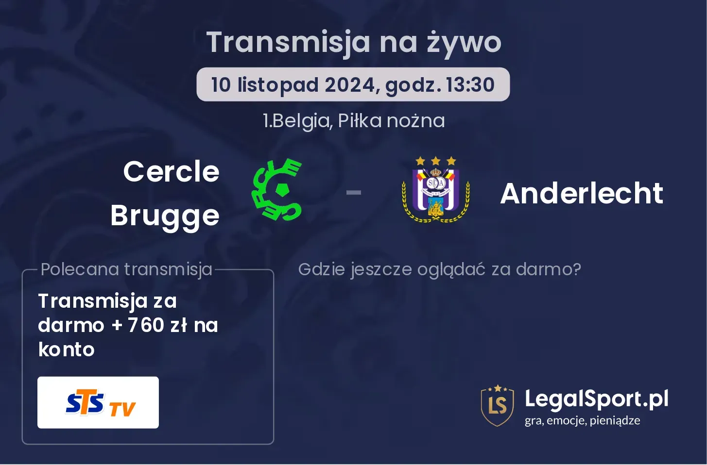 Cercle Brugge - Anderlecht gdzie oglądać? 10.11, godz. 13:30