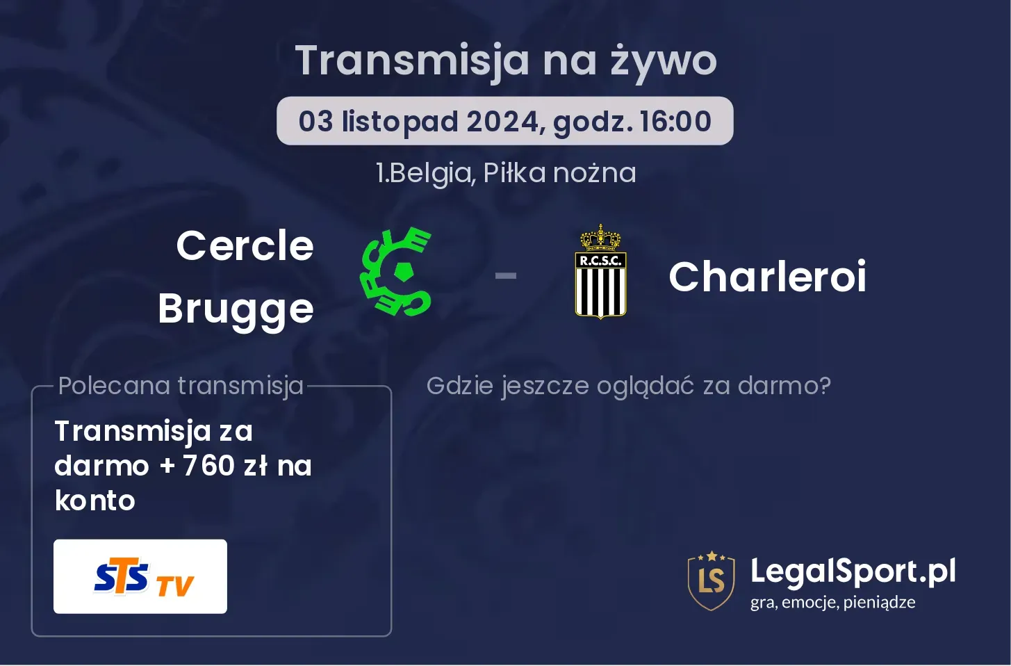 Cercle Brugge - Charleroi transmisja na żywo