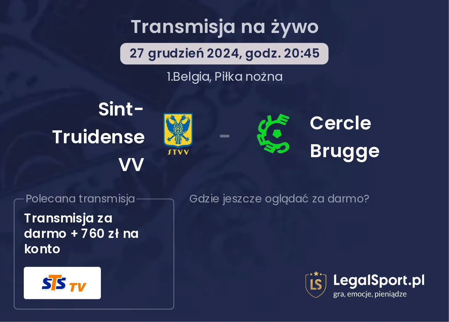 Sint-Truidense VV - Cercle Brugge gdzie oglądać?