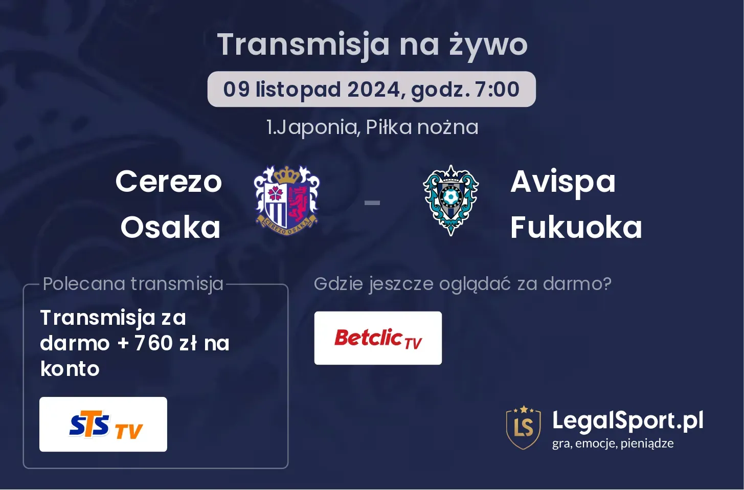 Cerezo Osaka - Avispa Fukuoka gdzie oglądać? 09.11, godz. 07:00