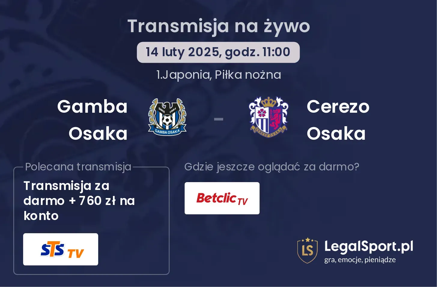 Cerezo Osaka - Gamba Osaka gdzie oglądać? 02.10, godz. 12:00