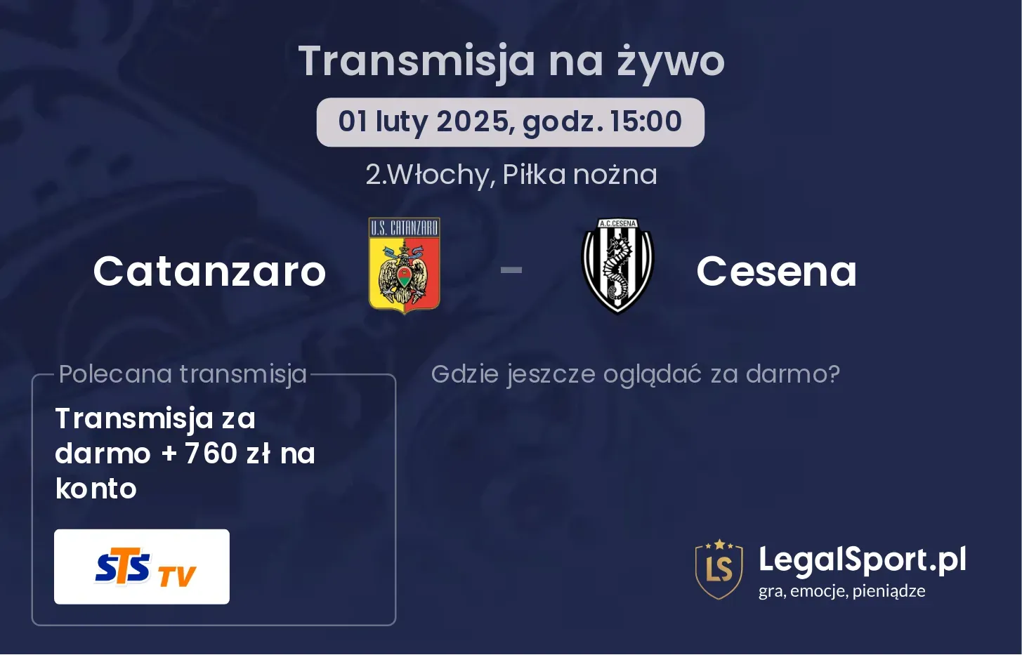 Cesena - Catanzaro gdzie oglądać? 28.08, godz. 20:30