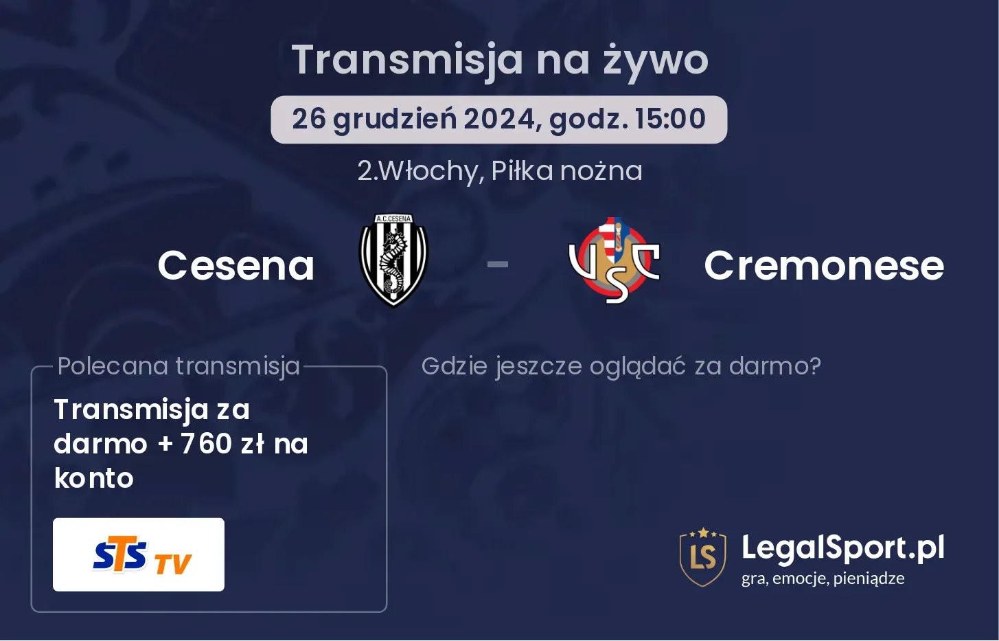 Cesena - Cremonese transmisja na żywo