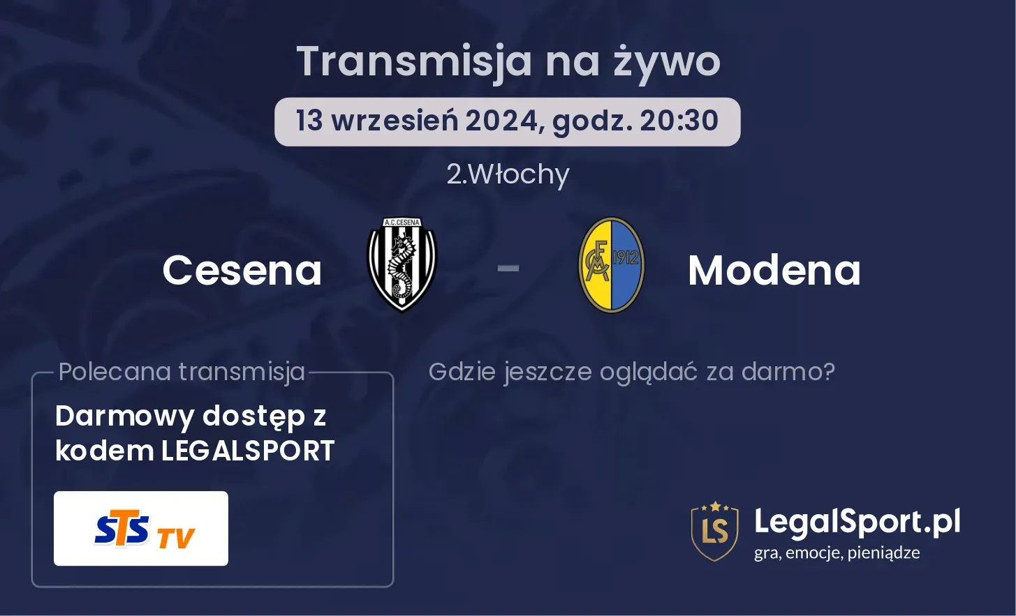 Cesena - Modena transmisja na żywo