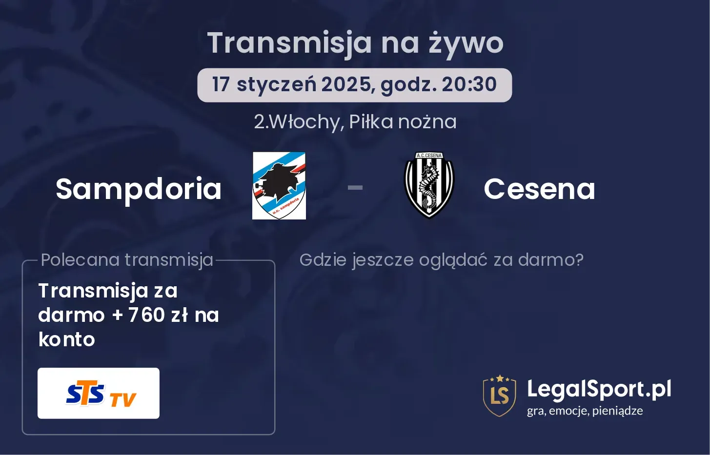 Sampdoria - Cesena gdzie oglądać transmisję?