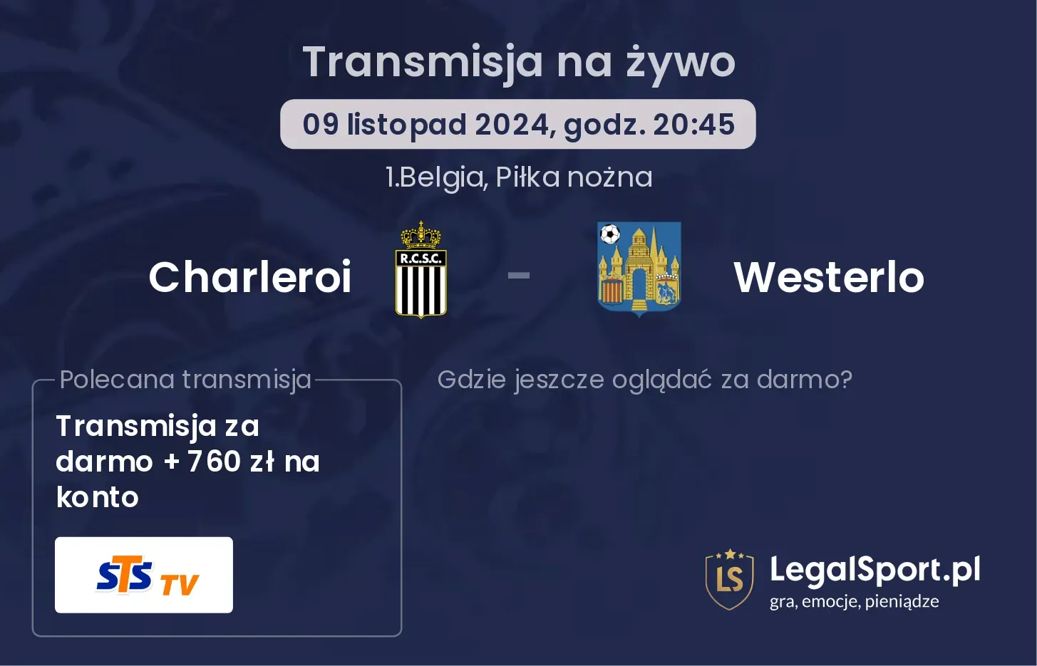 Charleroi - Westerlo gdzie oglądać? 09.11, godz. 20:45