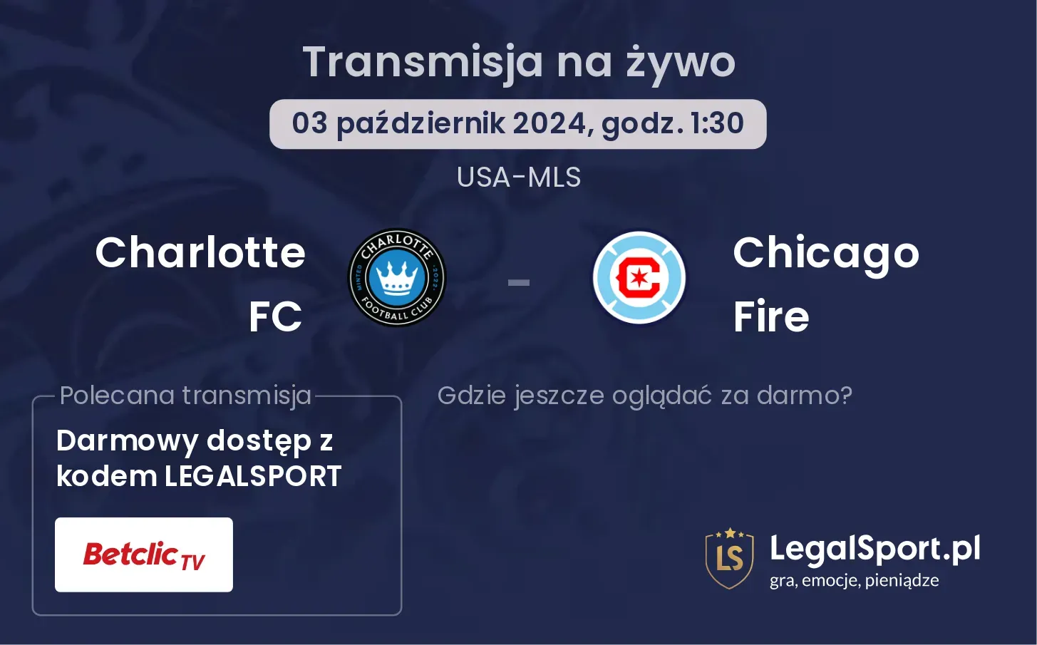 Charlotte FC - Chicago Fire transmisja na żywo