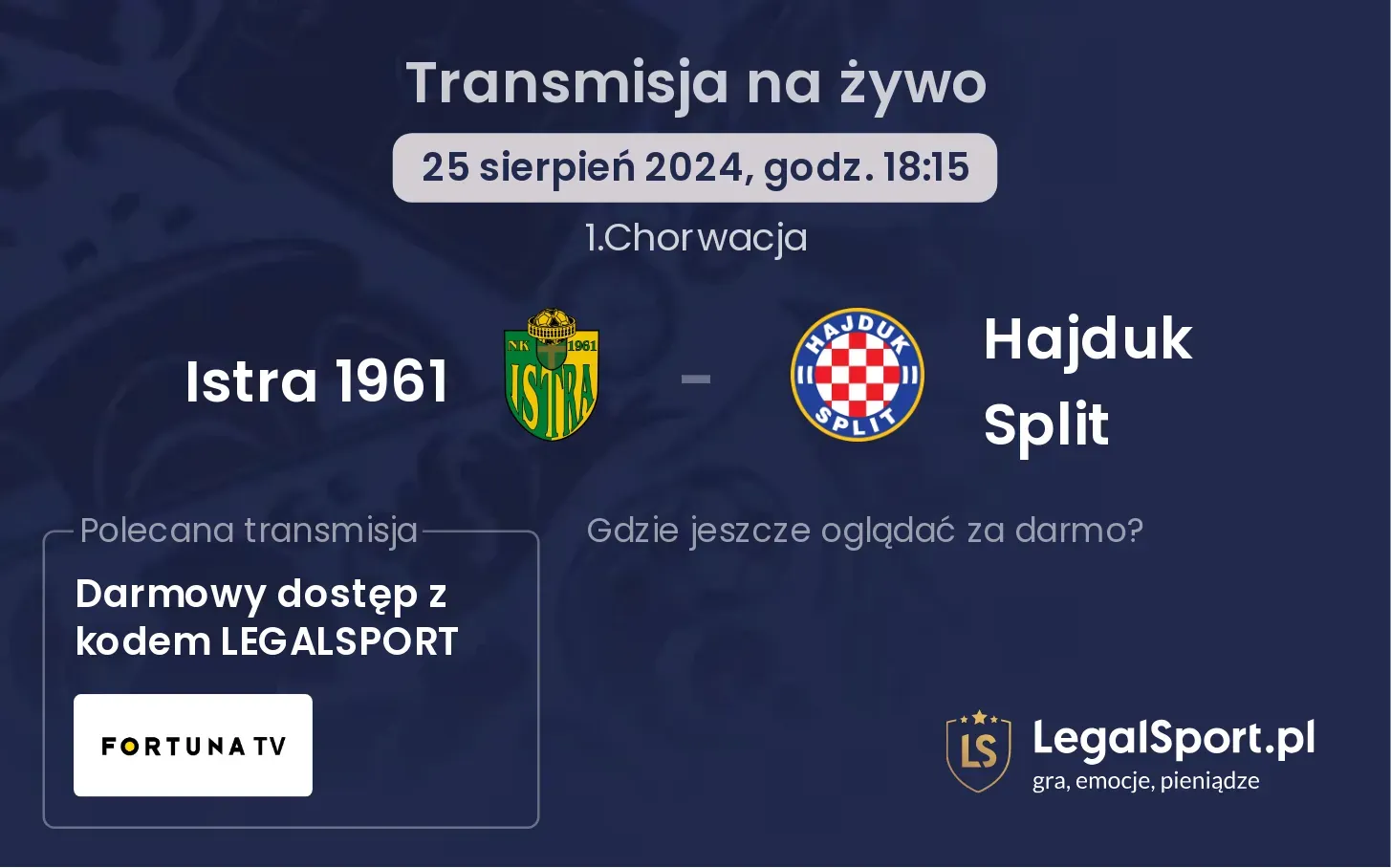 Istra 1961 - Hajduk Split transmisja na żywo