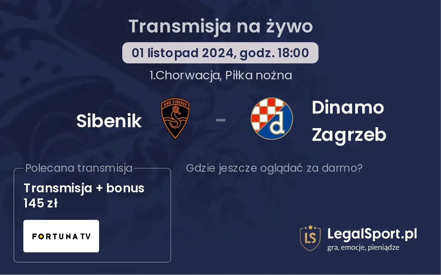 Sibenik - Dinamo Zagrzeb transmisja na żywo