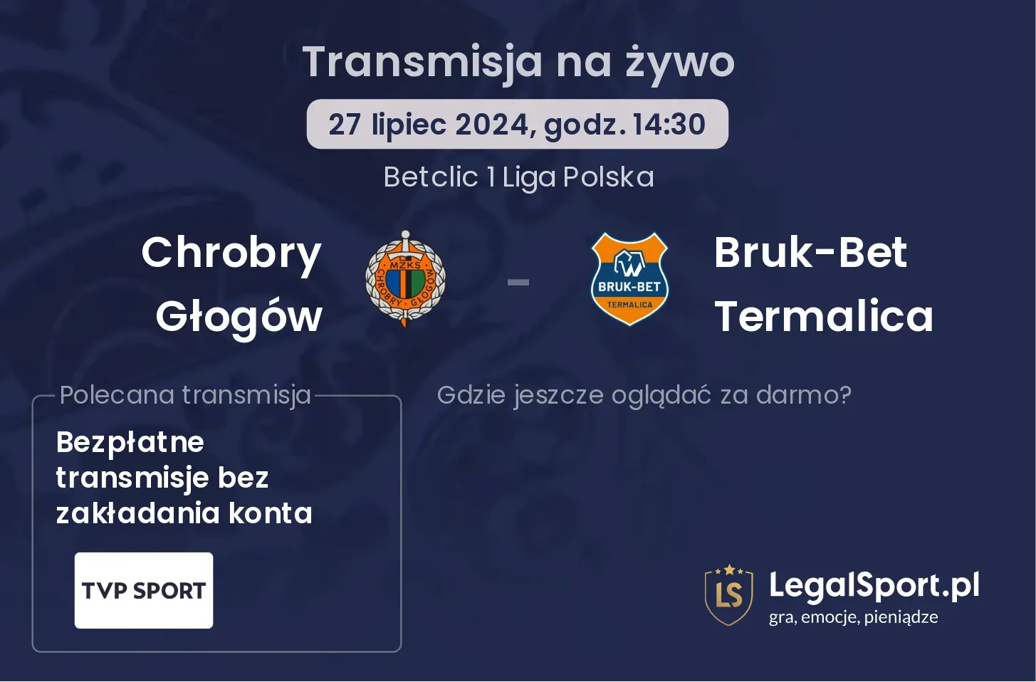 Chrobry Głogów - Bruk-Bet Termalica transmisja na żywo