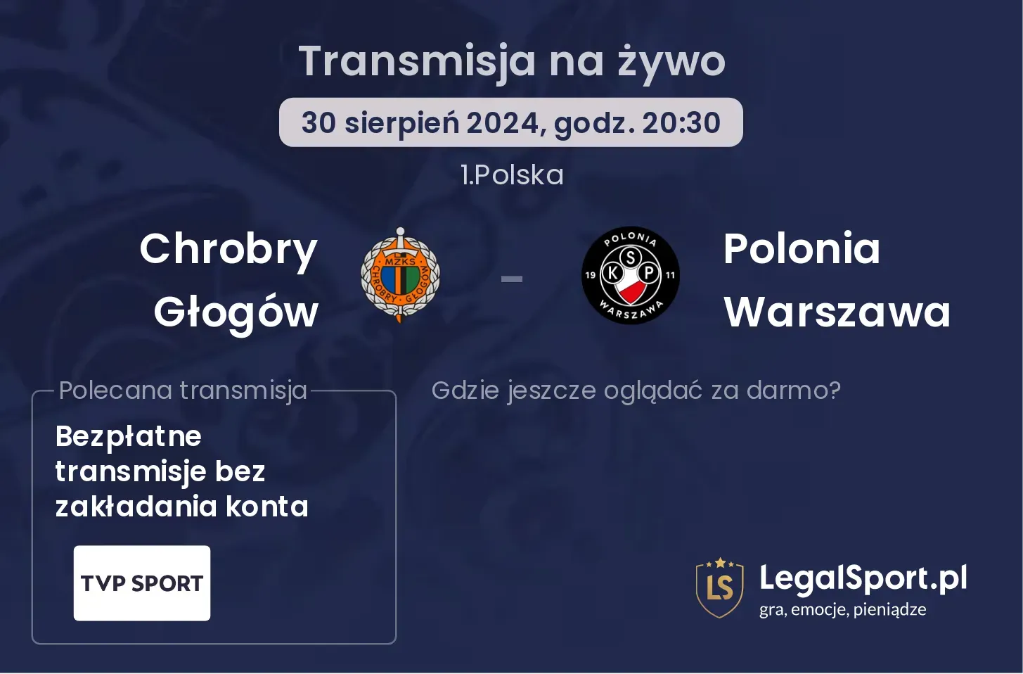 Chrobry Głogów - Polonia Warszawa transmisja na żywo