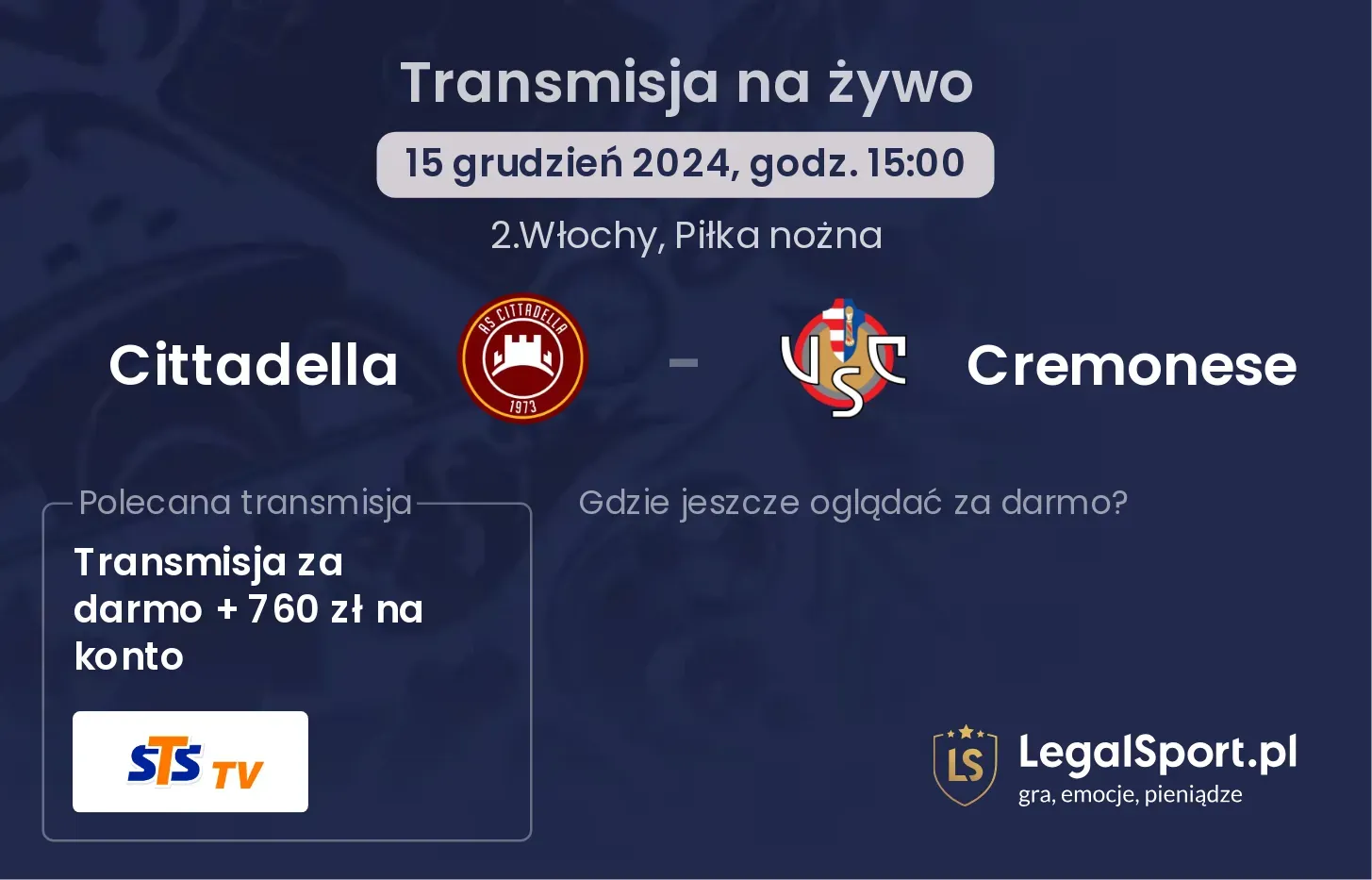 Cittadella - Cremonese gdzie oglądać transmisję?