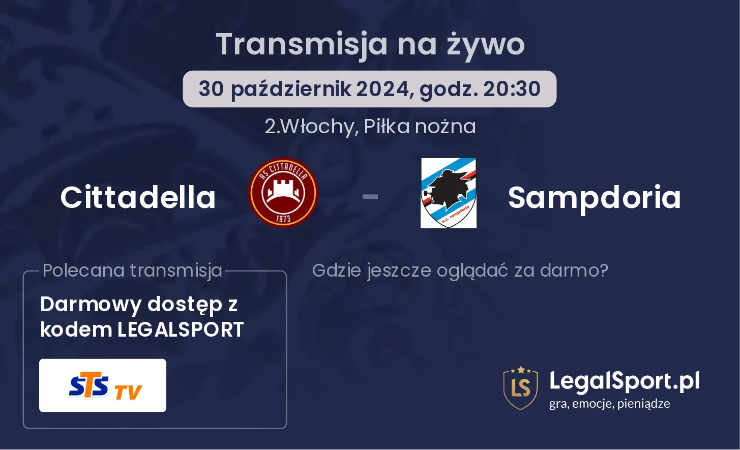 Cittadella - Sampdoria gdzie oglądać? 30.10, godz. 20:30