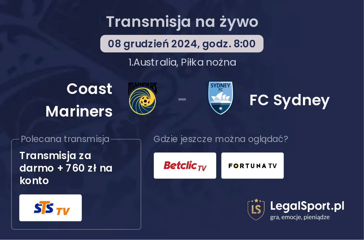 Coast Mariners - FC Sydney transmisja na żywo