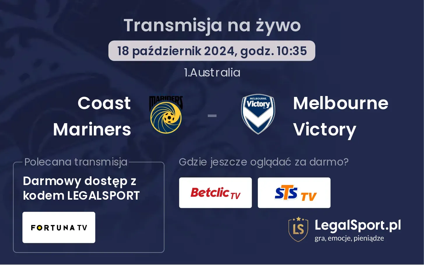 Coast Mariners - Melbourne Victory gdzie oglądać? 18.10, godz. 10:35