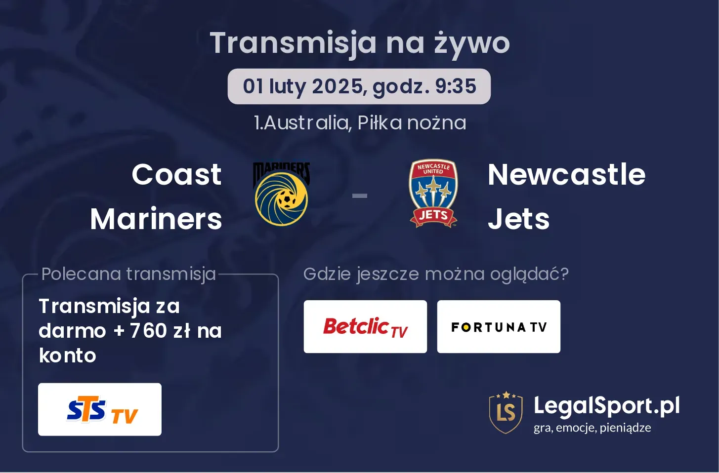 Coast Mariners - Newcastle Jets transmisja na żywo