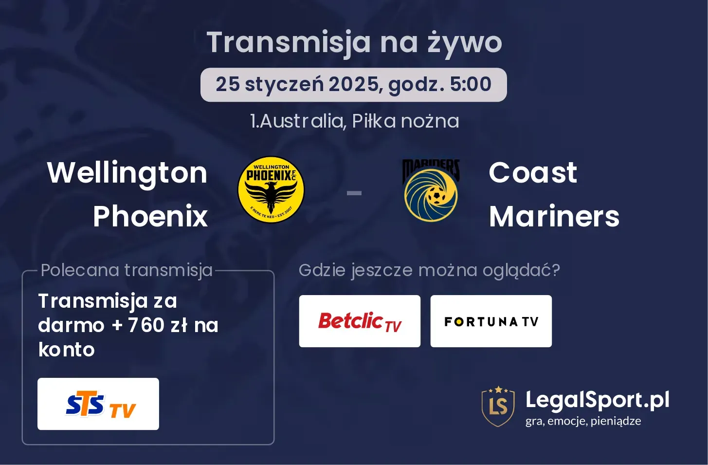 Coast Mariners - Wellington Phoenix transmisja na żywo