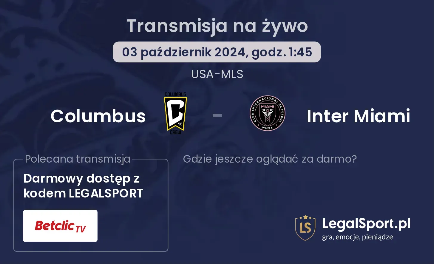 Columbus - Inter Miami gdzie oglądać? 03.10, godz. 01:45