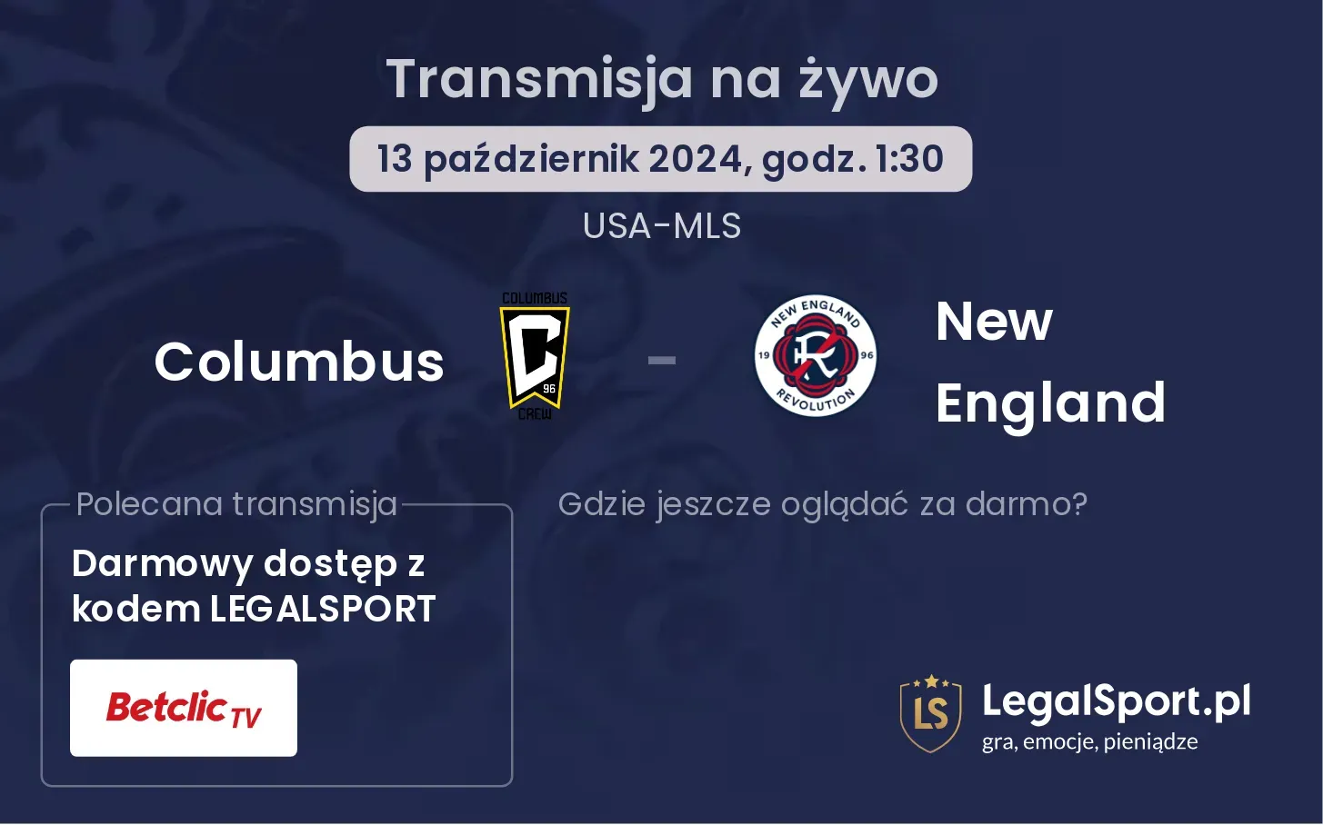 Columbus - New England transmisja na żywo