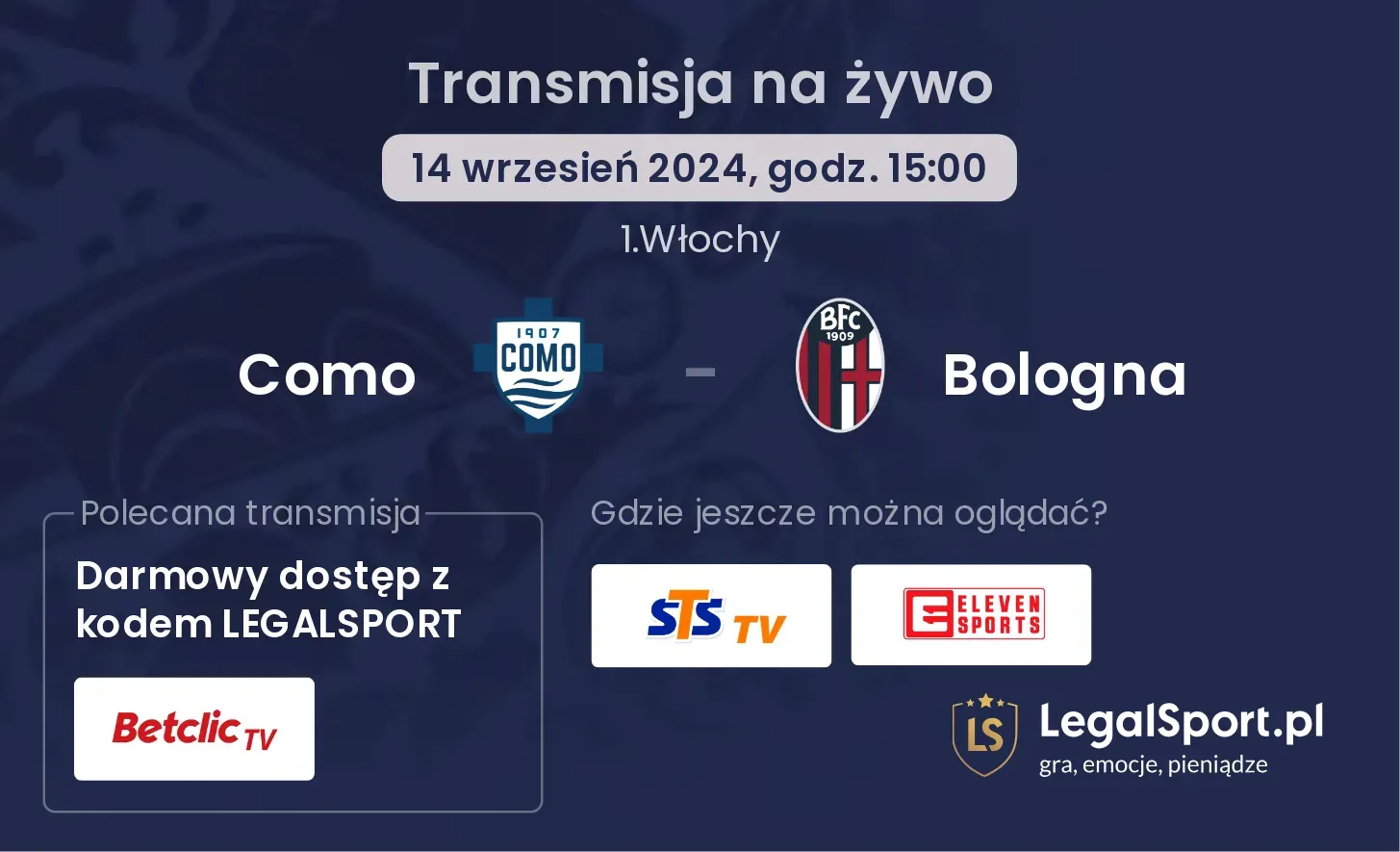 Como - Bologna transmisja na żywo