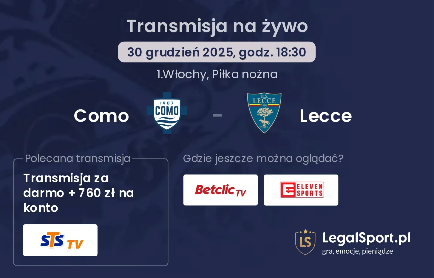 Como - Lecce transmisja na żywo