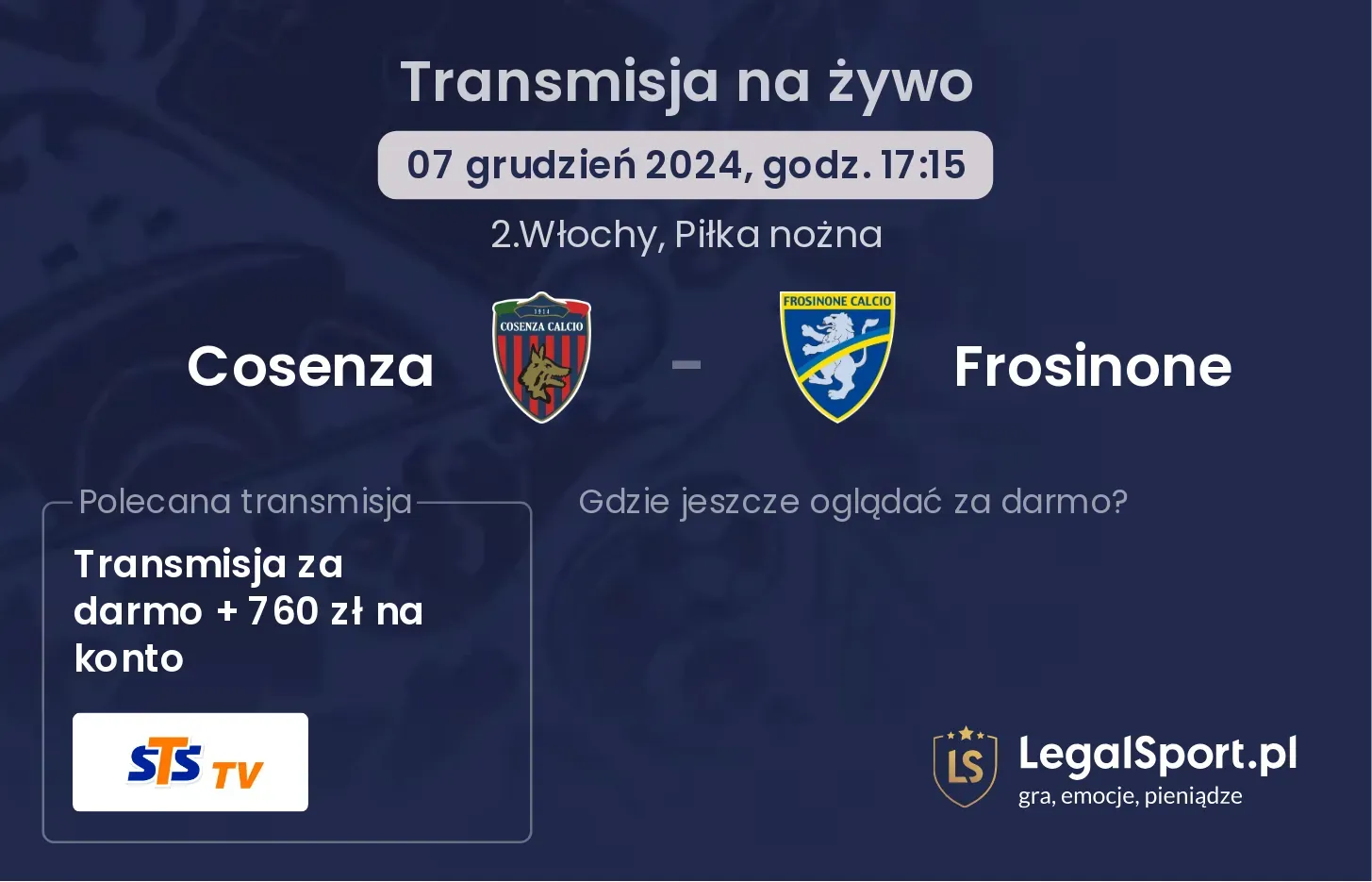 Cosenza - Frosinone transmisja na żywo