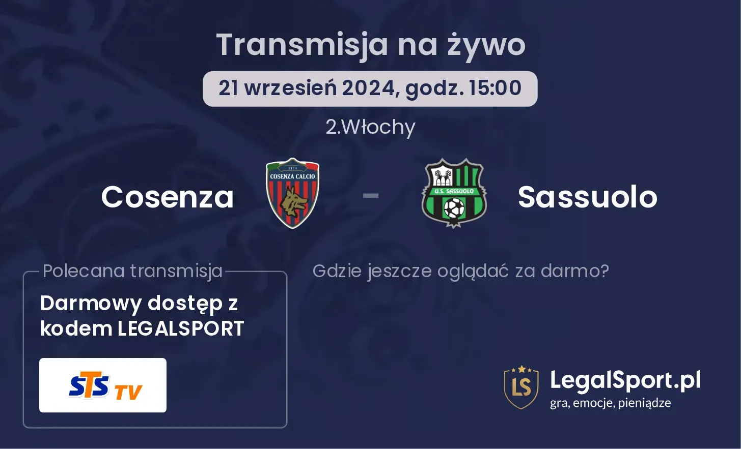 Cosenza - Sassuolo transmisja na żywo