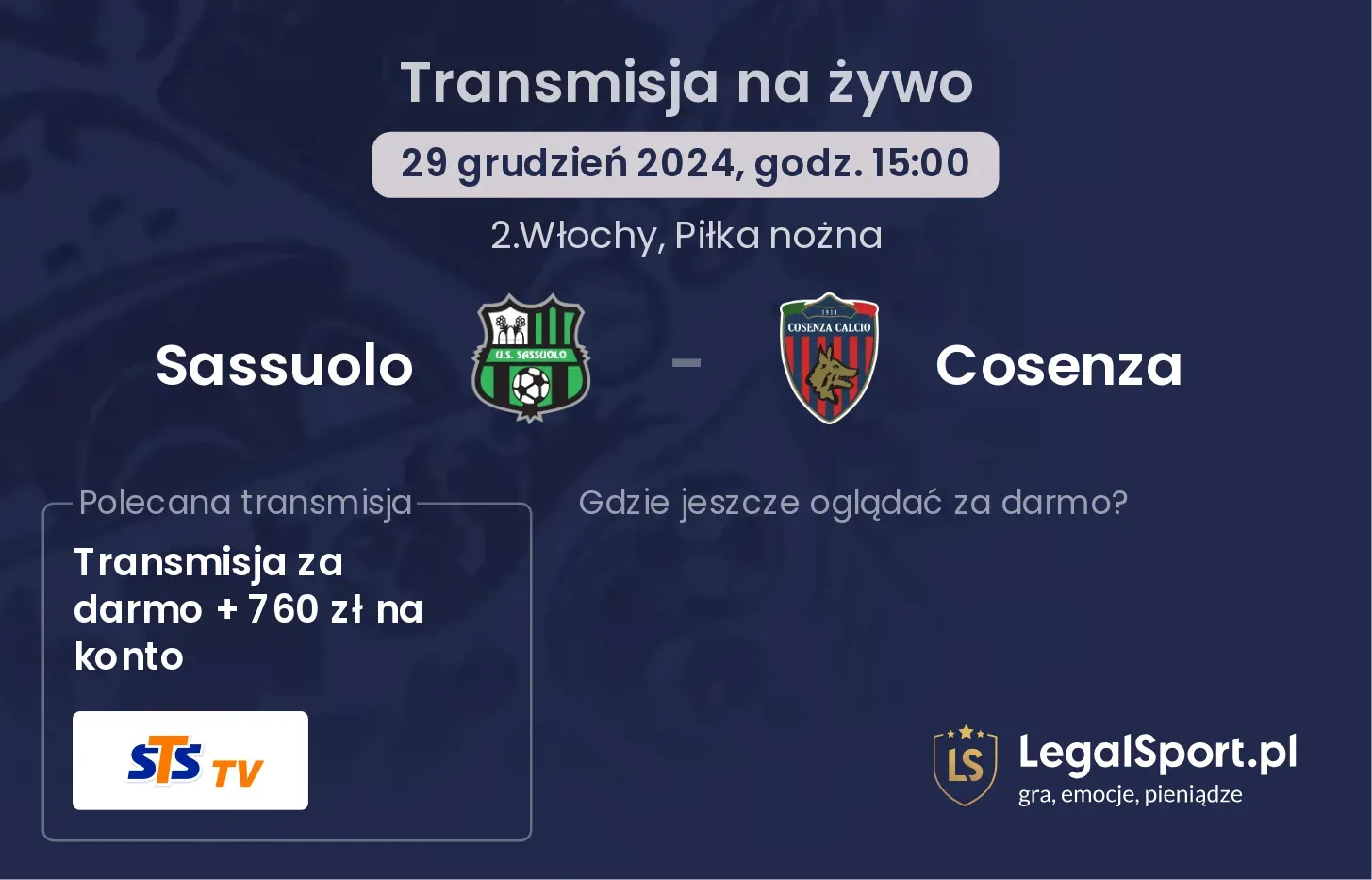 Sassuolo - Cosenza gdzie oglądać?