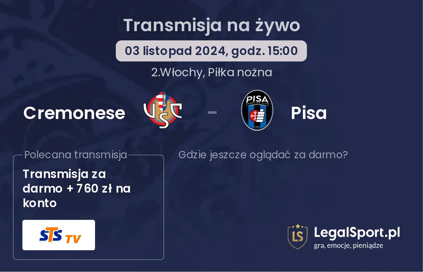 Cremonese - Pisa transmisja na żywo