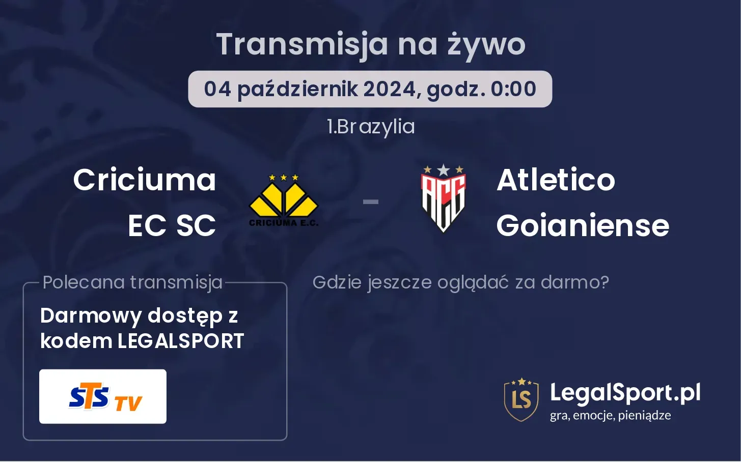 Criciuma EC SC - Atletico Goianiense  gdzie oglądać? 04.10, godz. 00:00